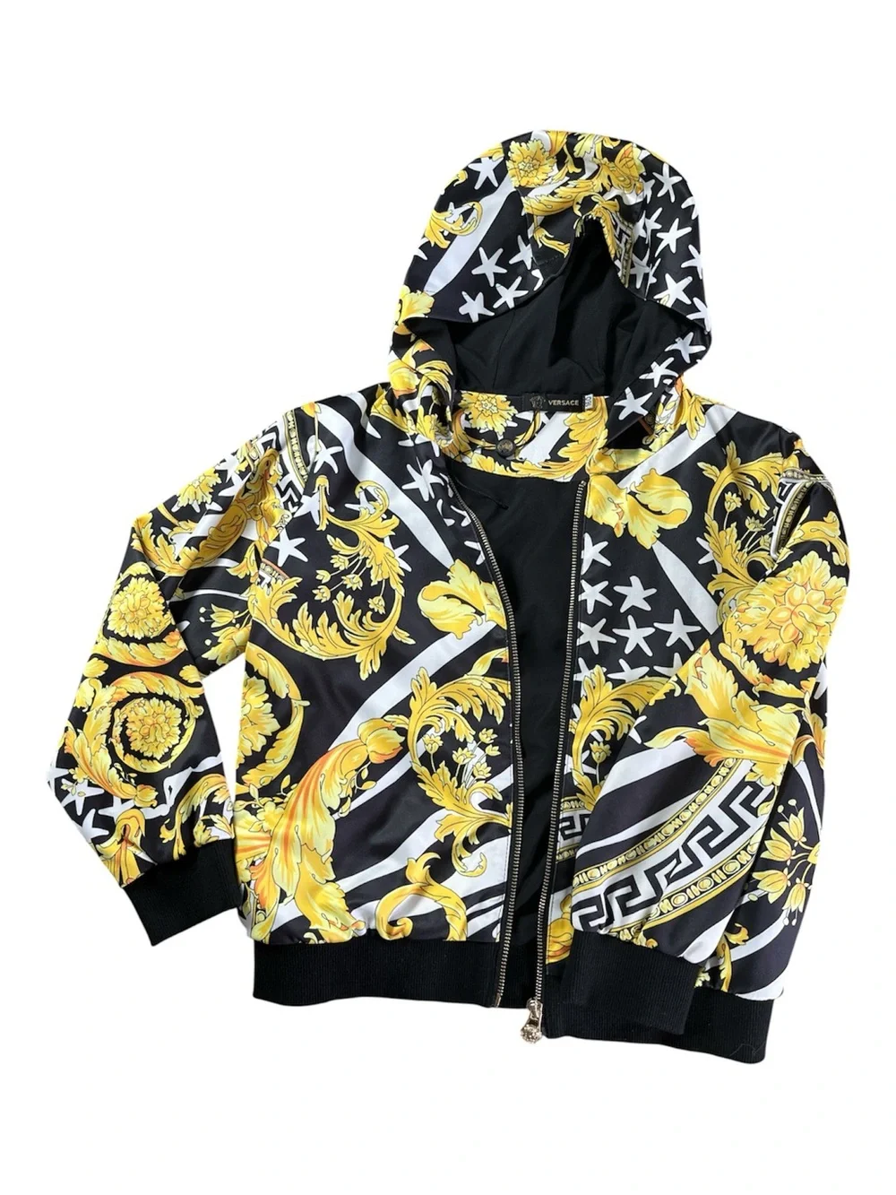 NWOT VERSACE Kids Boys Black Gold Baroque Star Full-Zip Hoodie Jacket S14 / 160